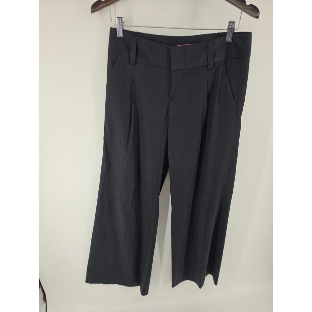 Alice + Olivia Black Pleated Wide Leg Cropped Trousers Pants 4 92-123-140